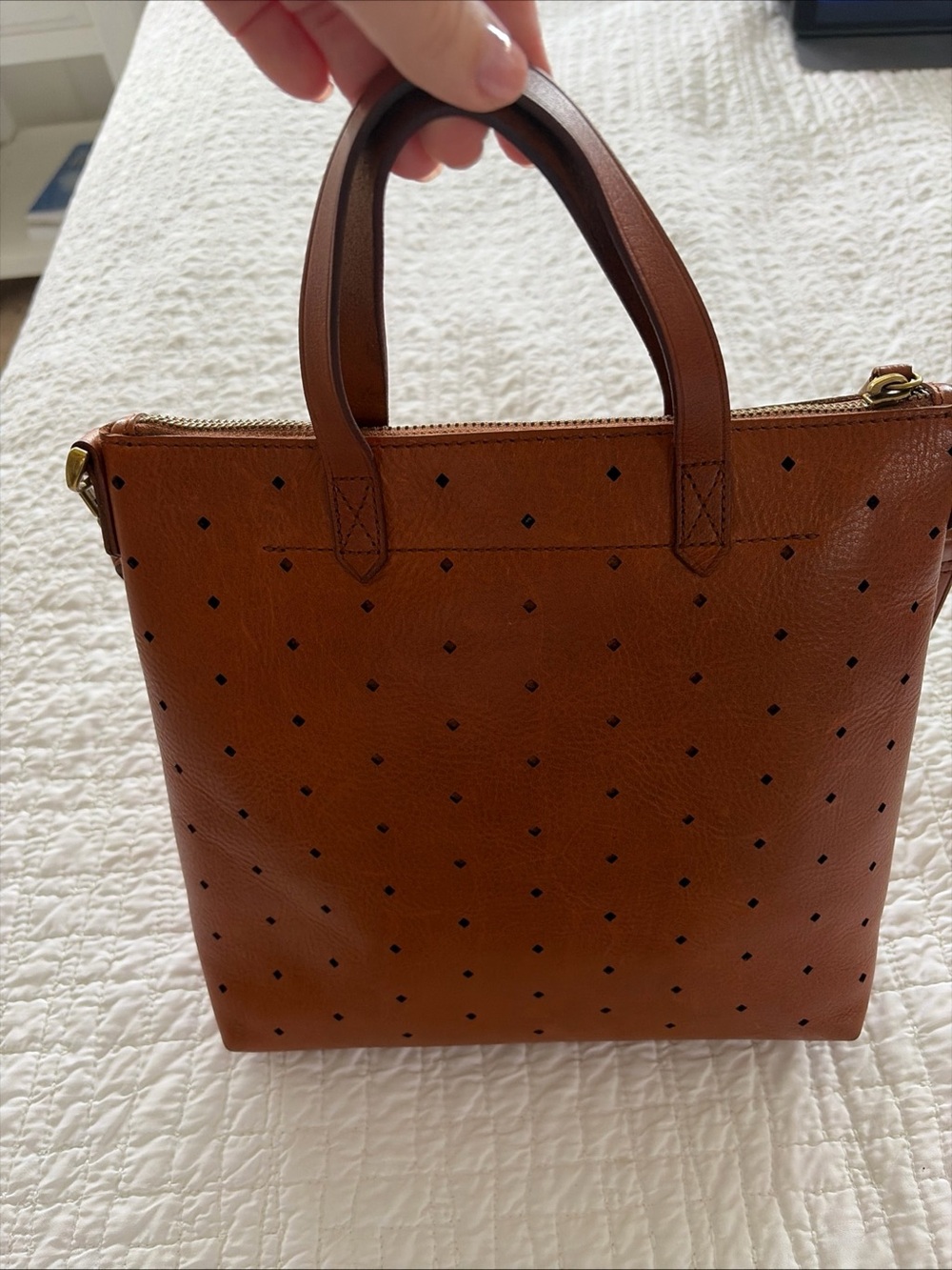Madewell Perforated Leather Convertible Tote in Cognac - Picture 2 of 7
